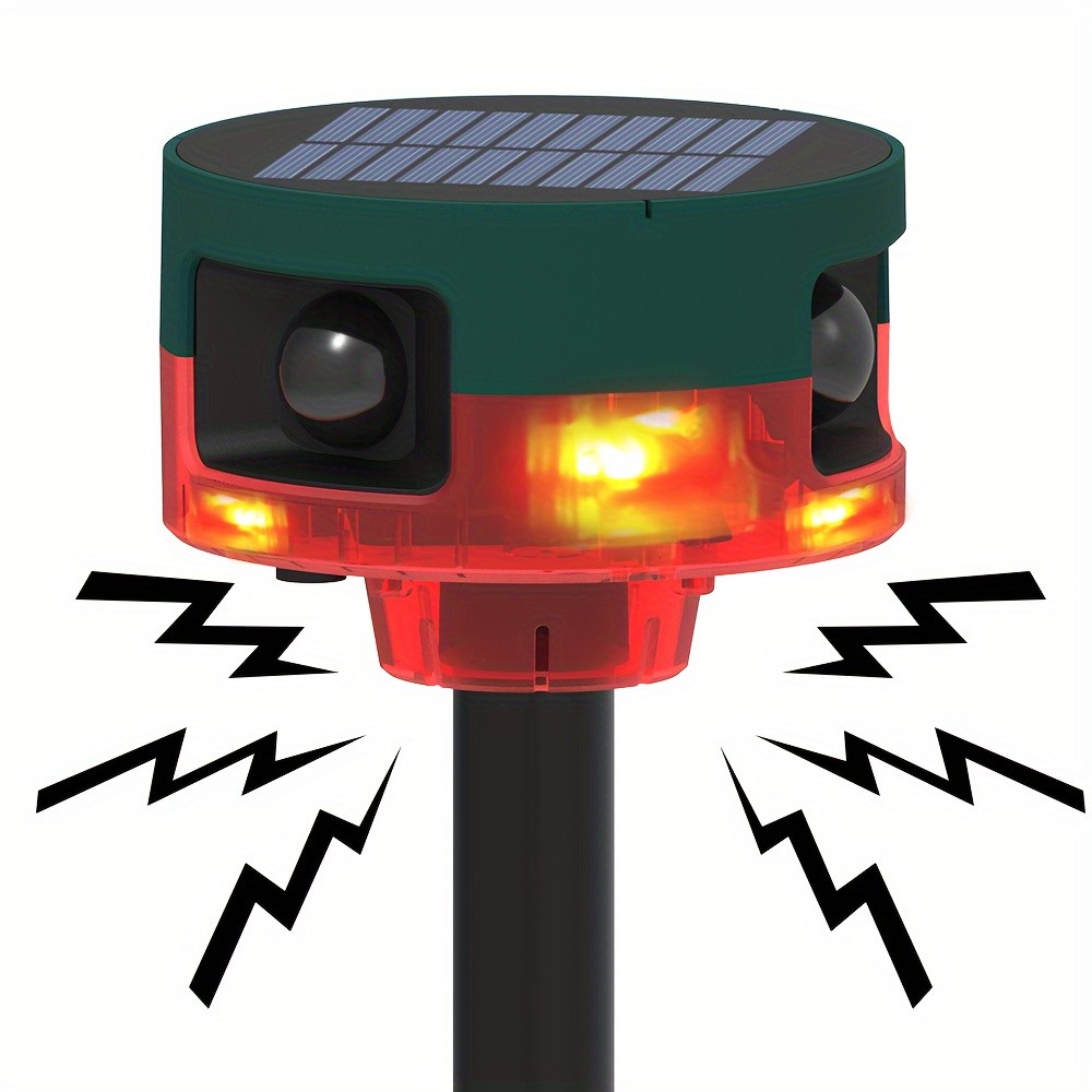 RUOCIN 360-Degree Solar Animal Repeller with 13 Built-In Effects and Recording Function