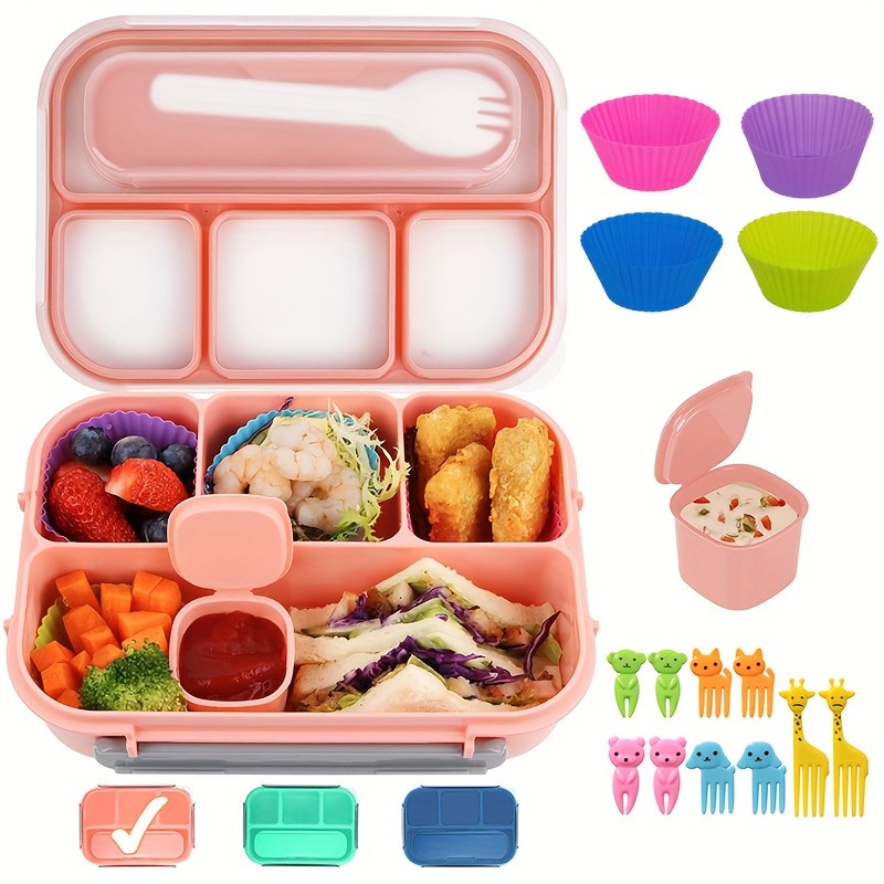 LOCSEE 1300ml Lunch Box with 4 Compartments and Food Clip