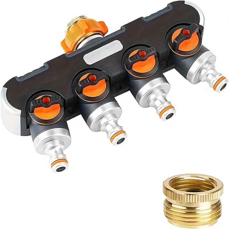 DRADO 4-Way Connector for 3/4-1/2 Inch Water/Garden Hose with Shut-Off Valve