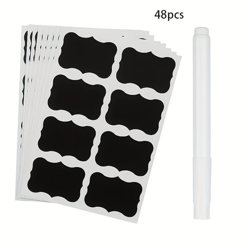 THELiFE 48pcs Chalkboard-Style Bottle Stickers with Bonus Marker
