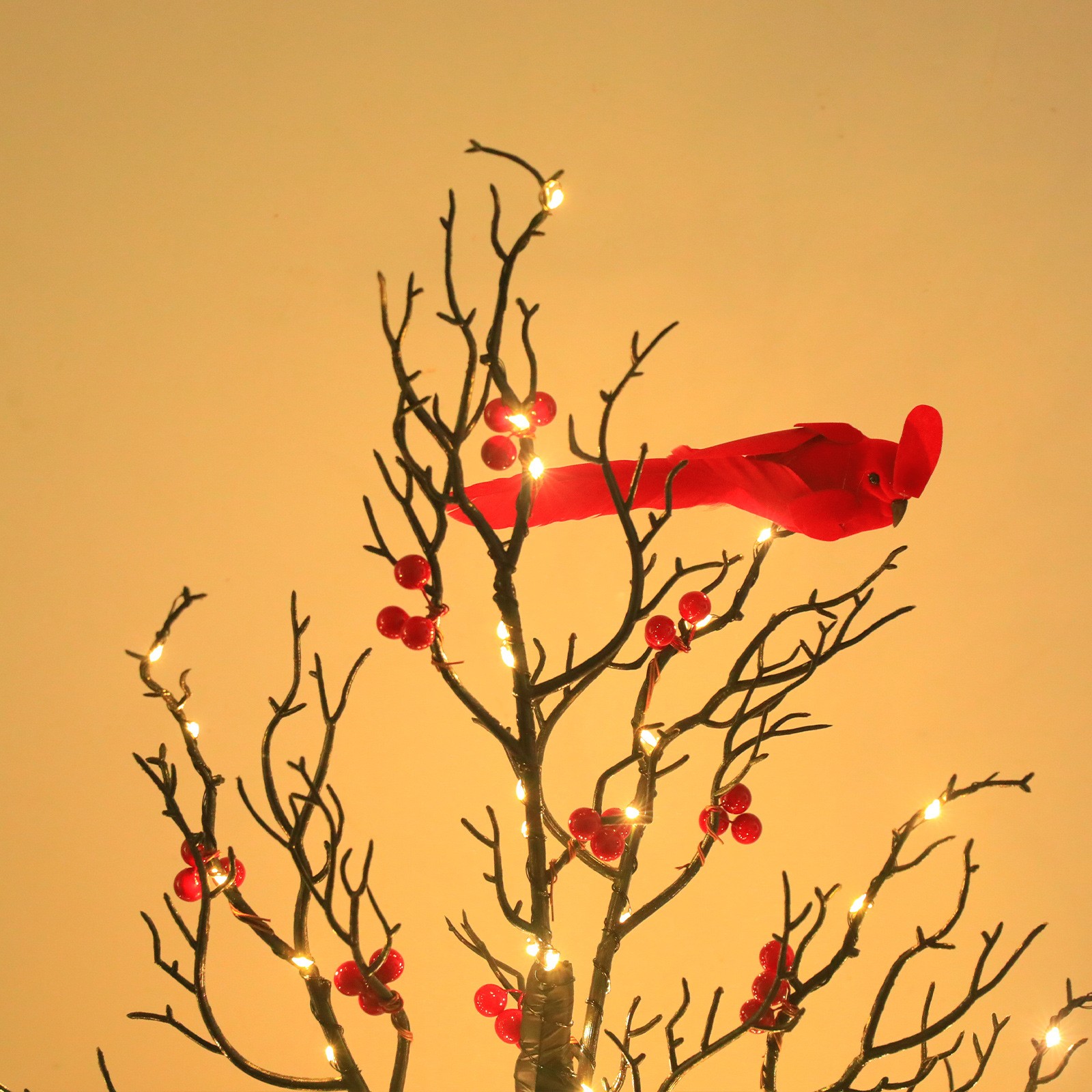 Lighted Mini Birch Tree Light with LED Cardinals