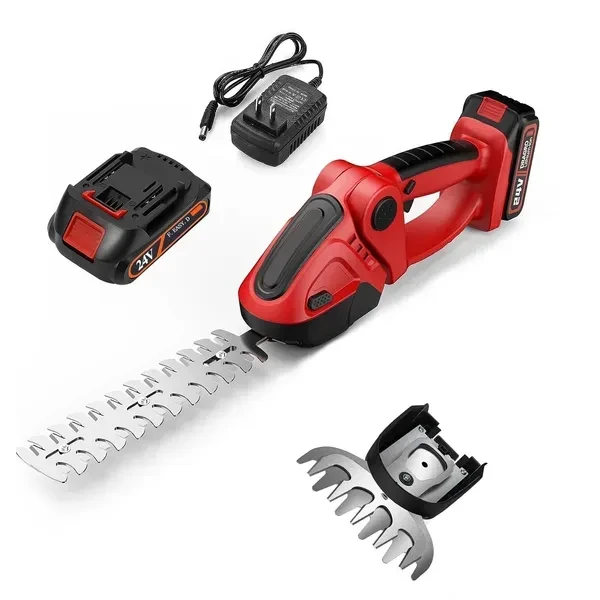 24V Cordless Handheld Grass Shear Hedge Trimmer With 90 Cutting Angle 2Pcs Replaceable Blades