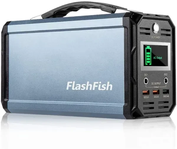 300W Solar Generator, FlashFish 60000mAh Portable Power Station Camping Potable Generator, CPAP Battery Recharged By Solar Panel/Wall Outlet/Car, 110V AC Out/DC 12V /QC USB Ports For CPAP Camp Travel