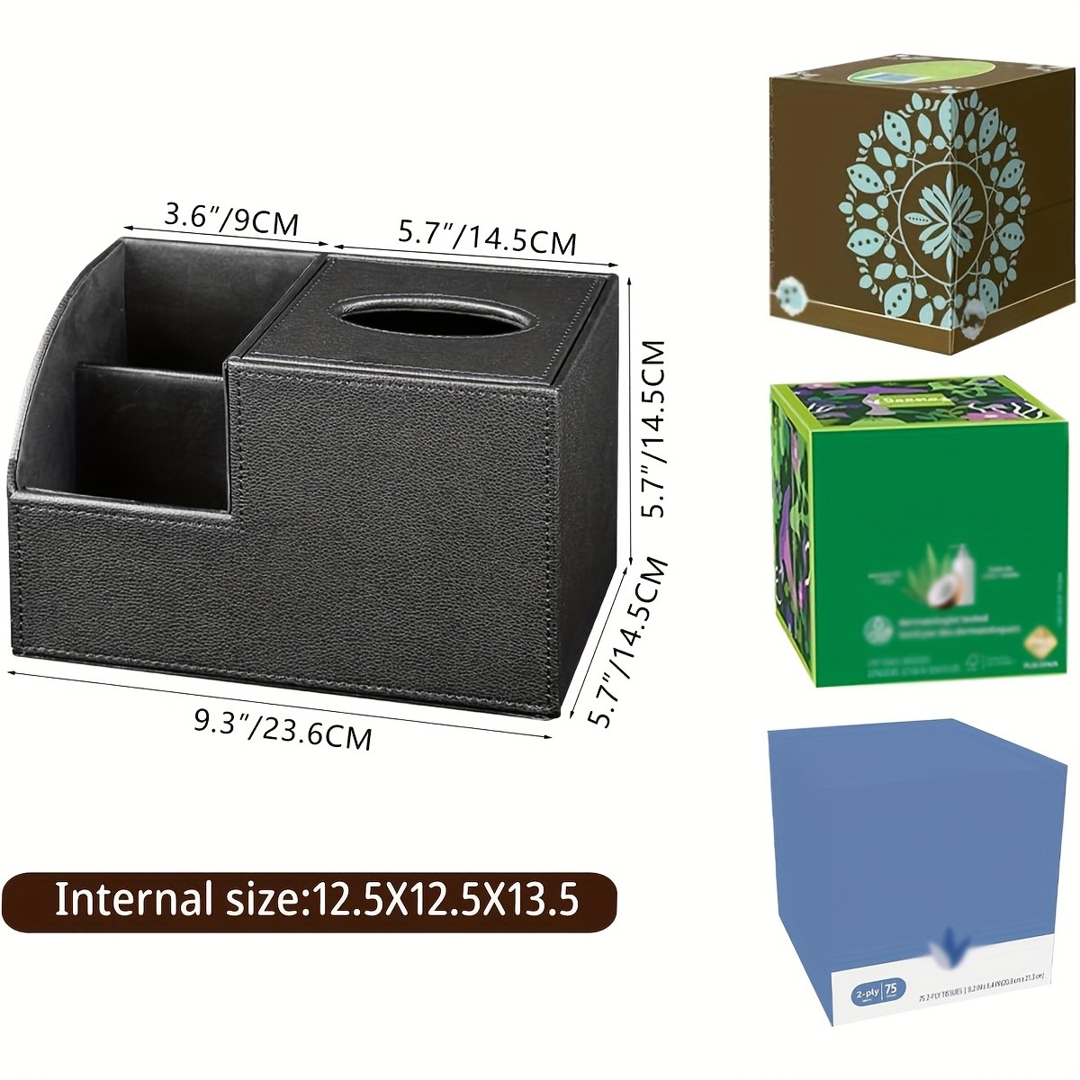 MILITWO Multifunctional Square Tissue Box Holder with Remote Control Holder