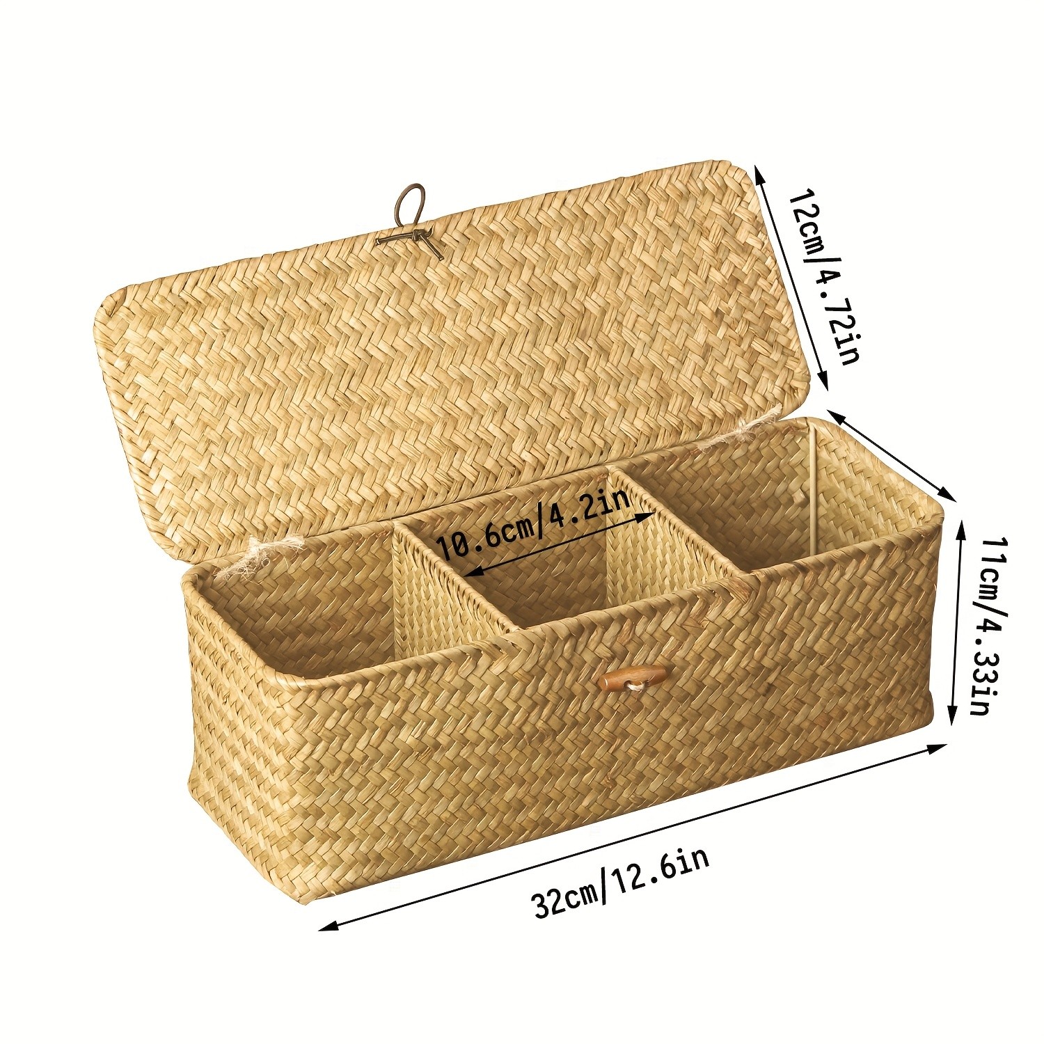 MILITWO Rectangle Desktop Storage Box with 3 Compartments and Cover