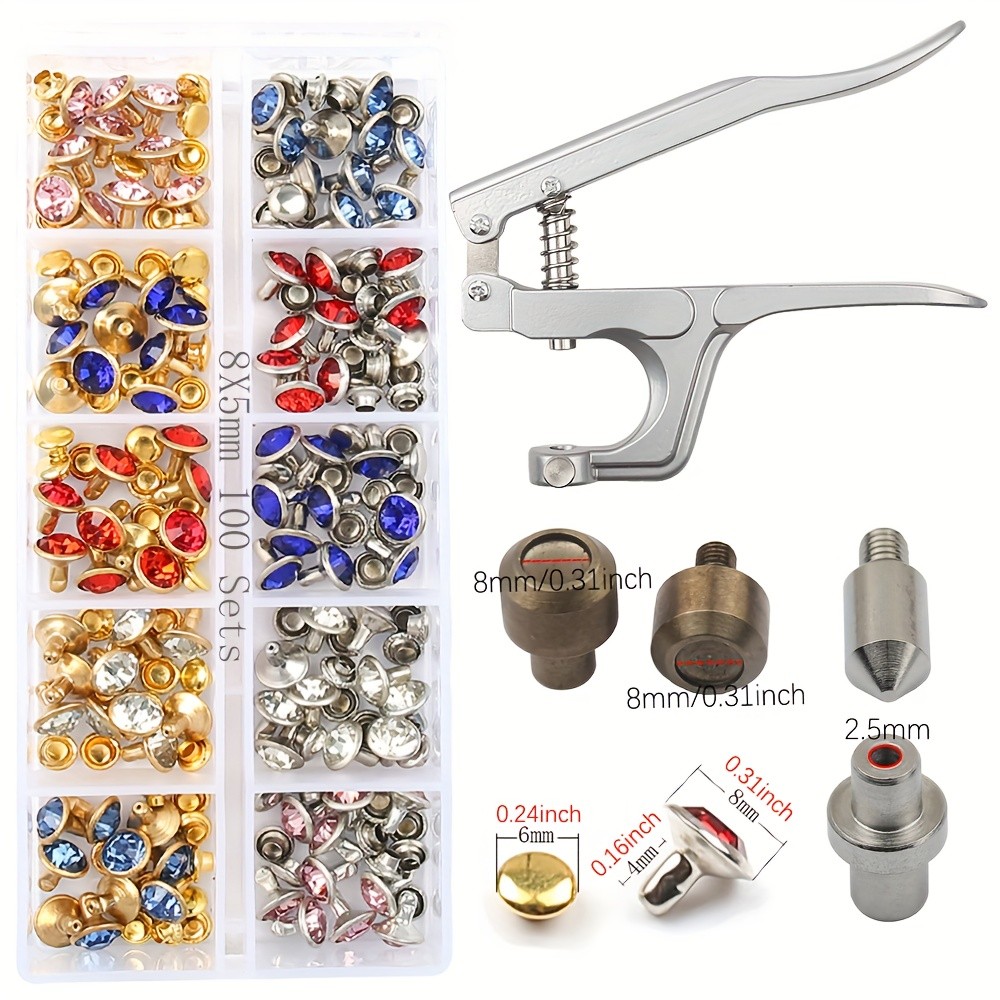 WORTHOFIRST 8mm Metal Double Cap Rivets with Pliers Tool