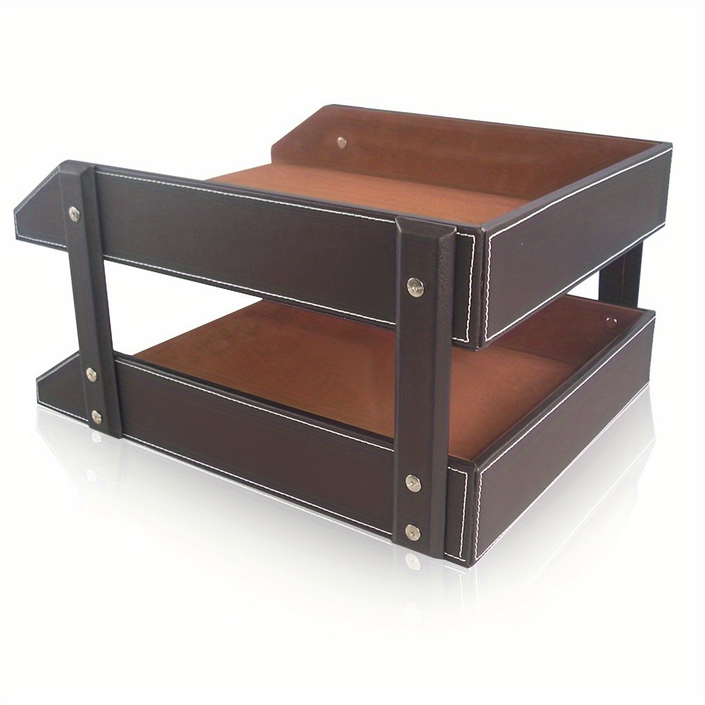 LADSTAG Dual-Tier PU Leather File Organizer