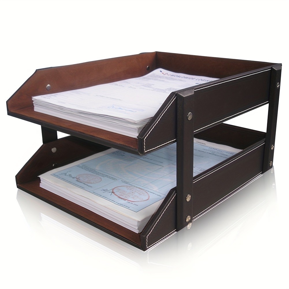 LADSTAG Dual-Tier PU Leather File Organizer