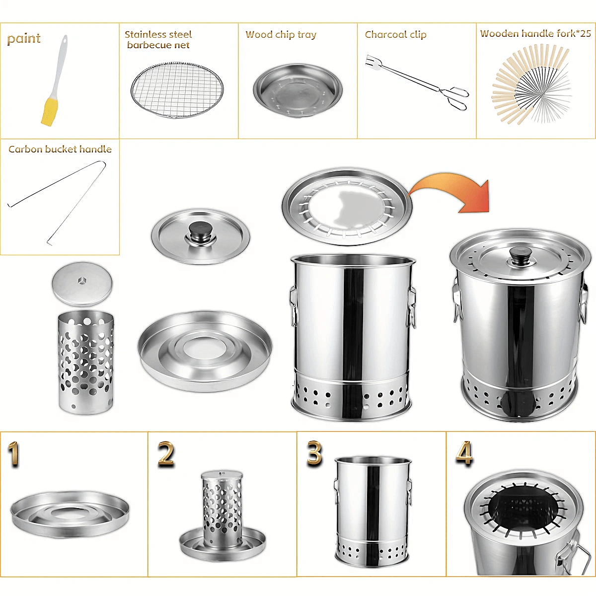 BANGRUI Portable Vertical Stainless Steel Charcoal Grill