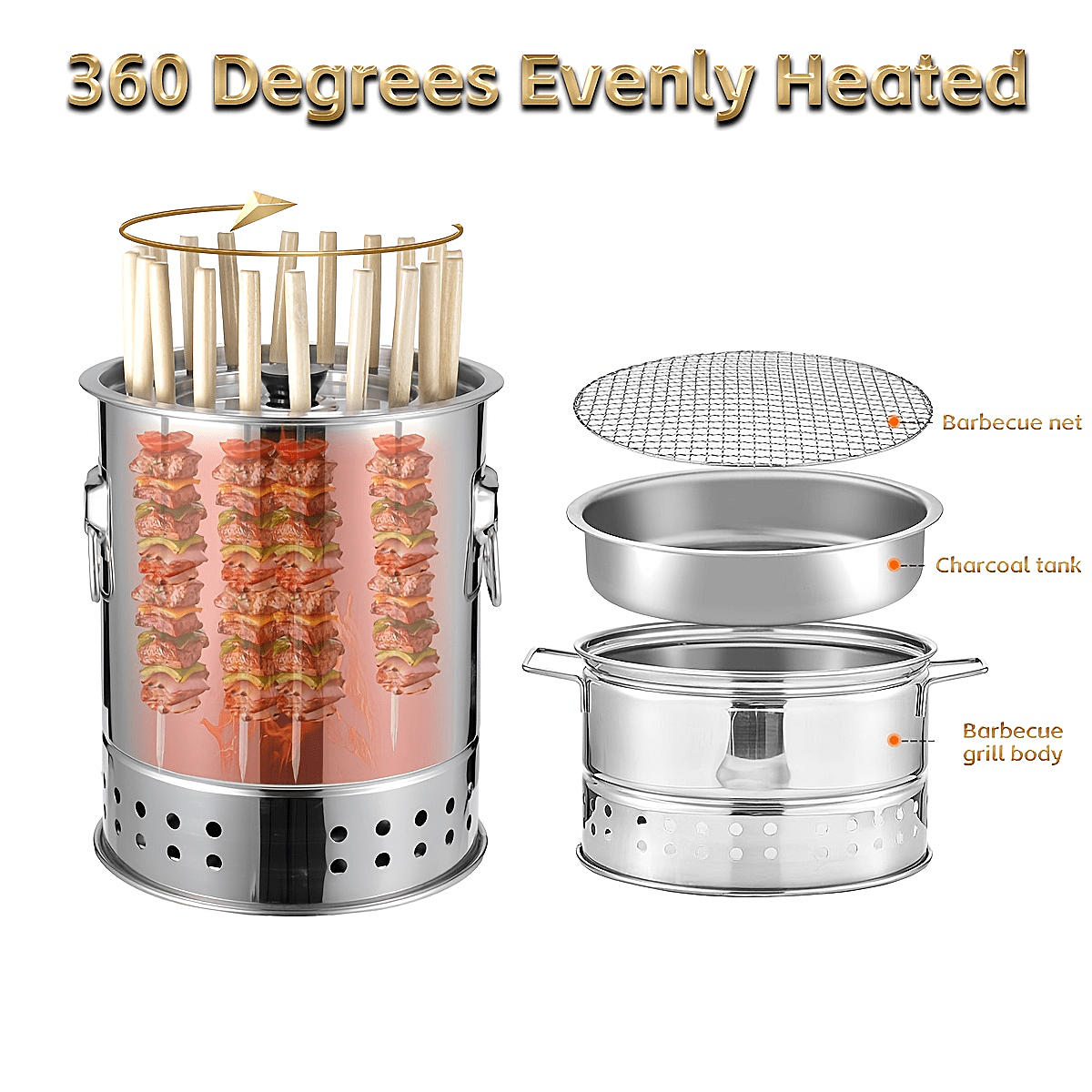 BANGRUI Portable Vertical Stainless Steel Charcoal Grill