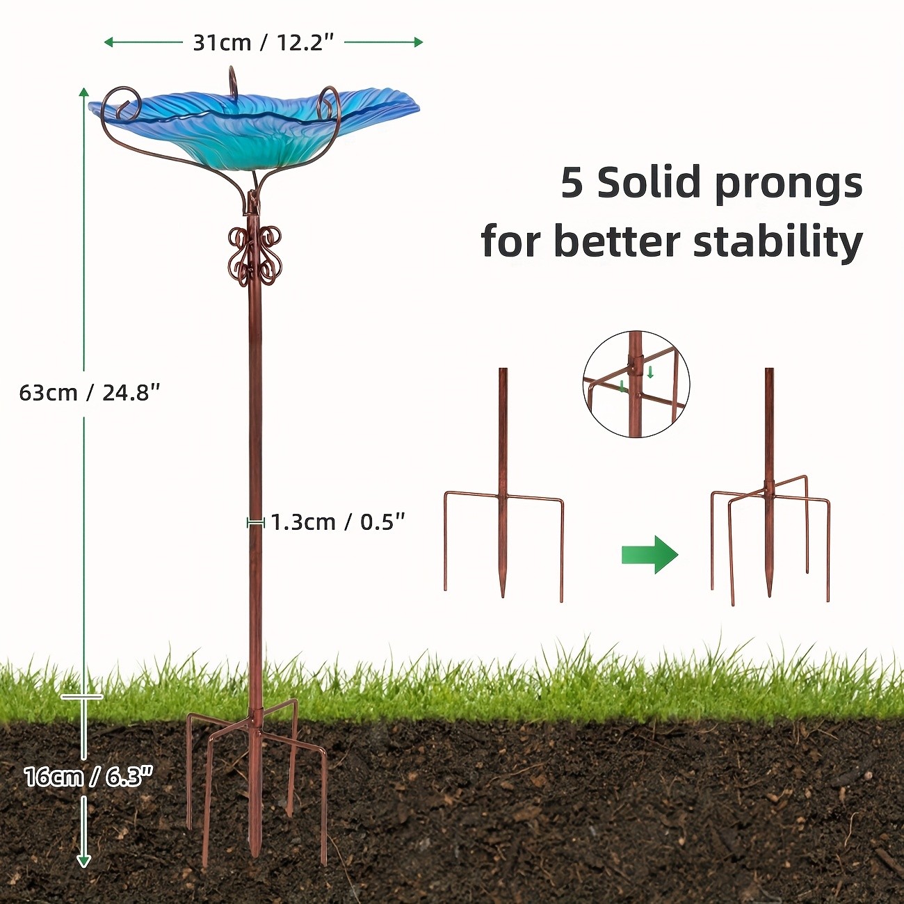 78.99cm Tall Glass Bird Bath & Feeder with Metal Stake