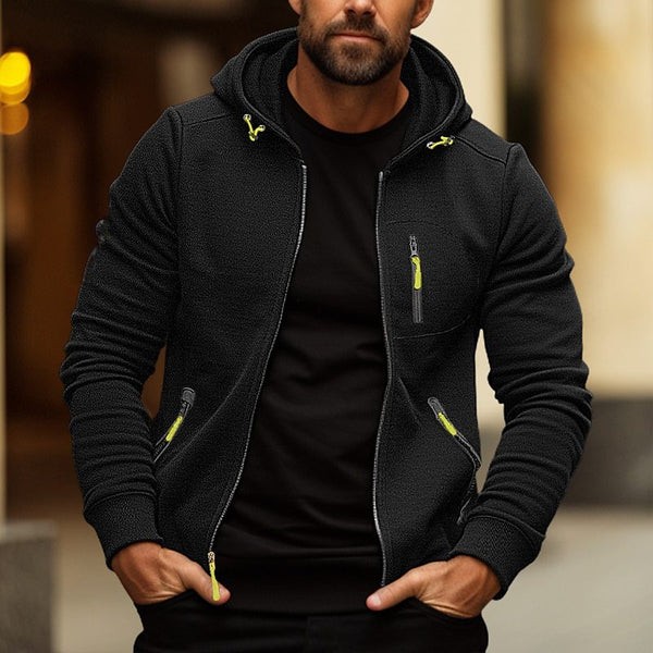 Men's Athletic Zip Hoodie - Loose Fit with Multiple Pockets for Sporty and Casual Wear