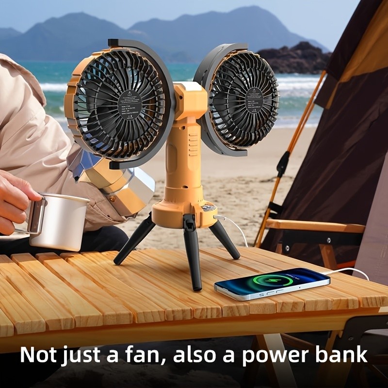 Anirun Dual-Head Oscillating Outdoor Fan with Built-In Power Bank