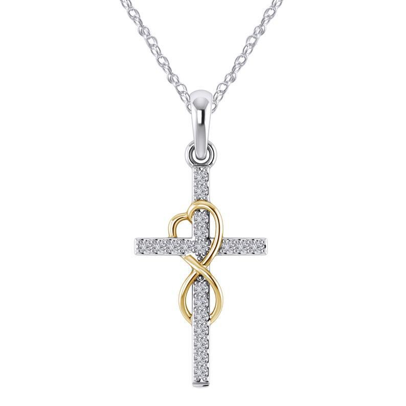 Alloy Pendant with Diamond and Eight-Character Cross Necklace