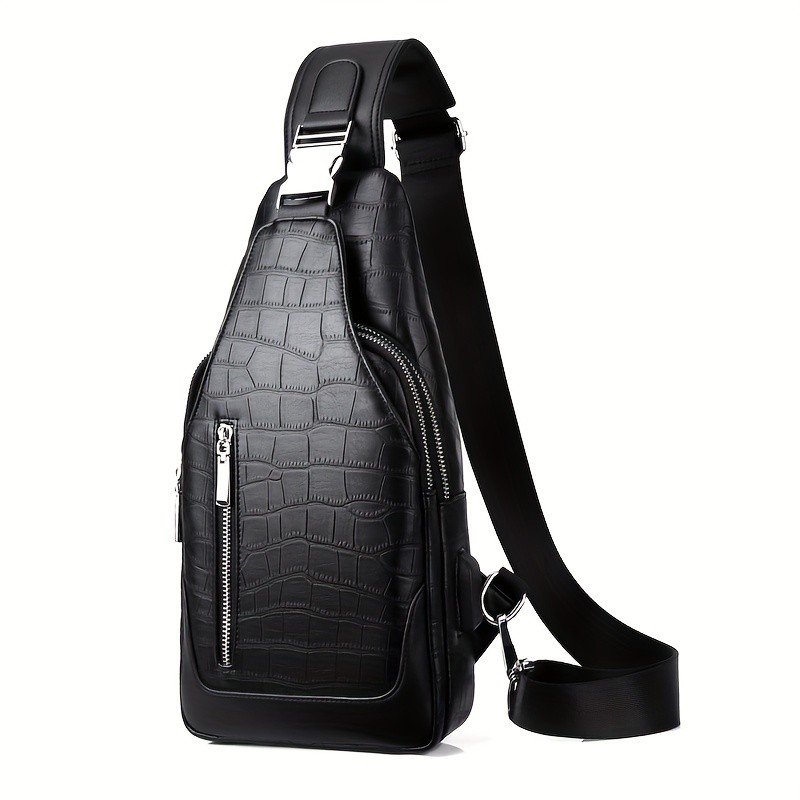 HUABUPS Mens Black Crossbody Bag with USB Charging Port