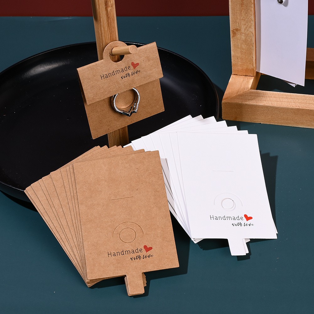 50pcs Handmade Paper Jewelry Display Cards with "Handmade with Love"