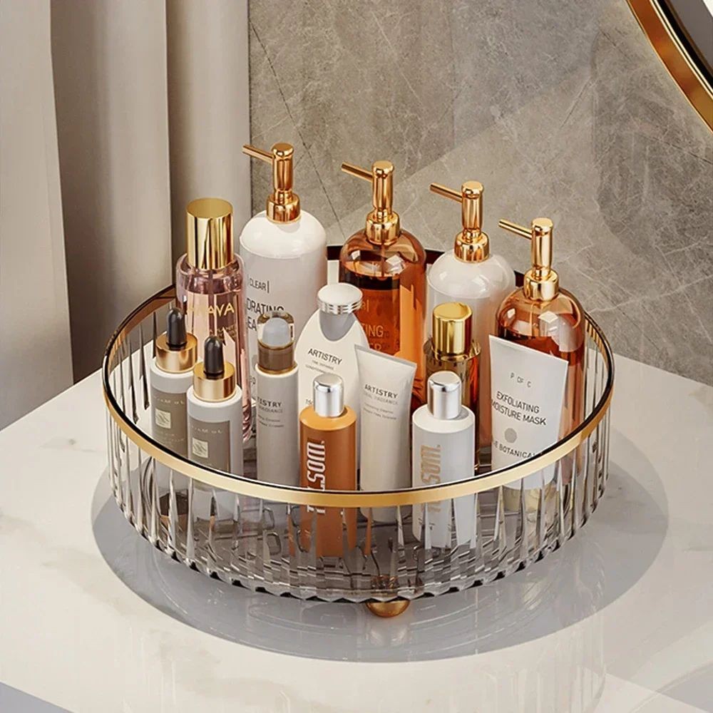 Rotating Cosmetic Organizer Light Luxury Transparent Makeup & Perfume Storage Tray