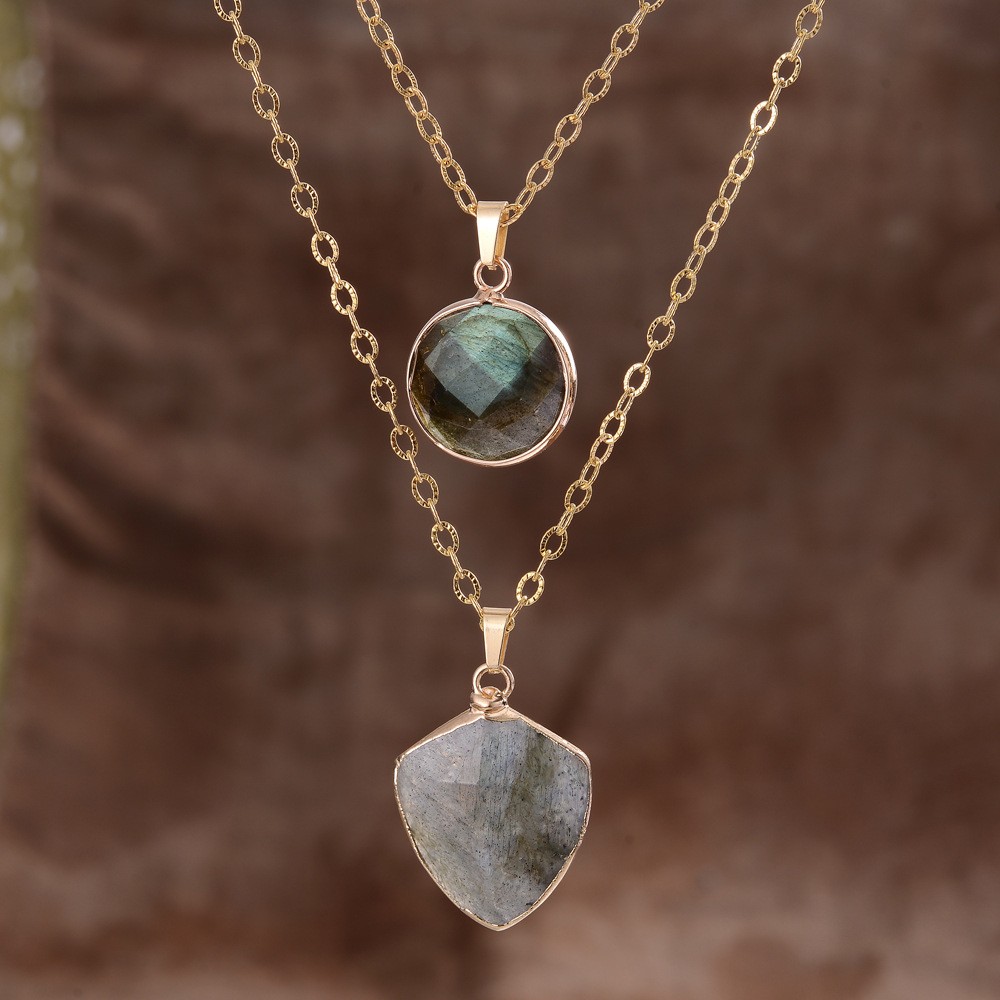Moonstone Pendant Double Chain Necklace