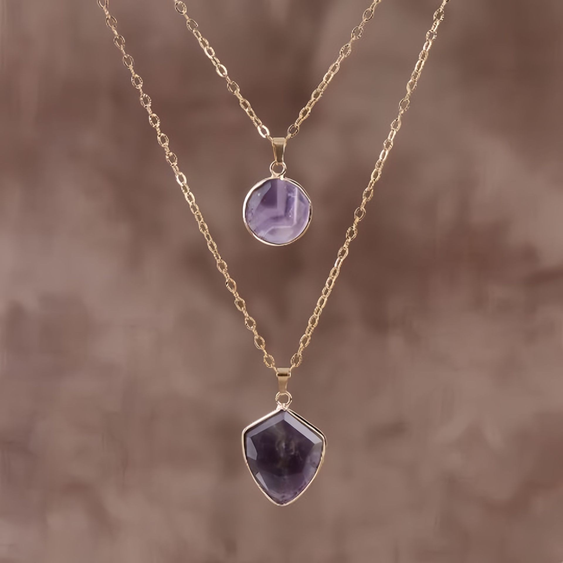 Moonstone Pendant Double Chain Necklace