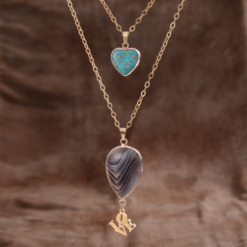 Moonstone Pendant Double Chain Necklace
