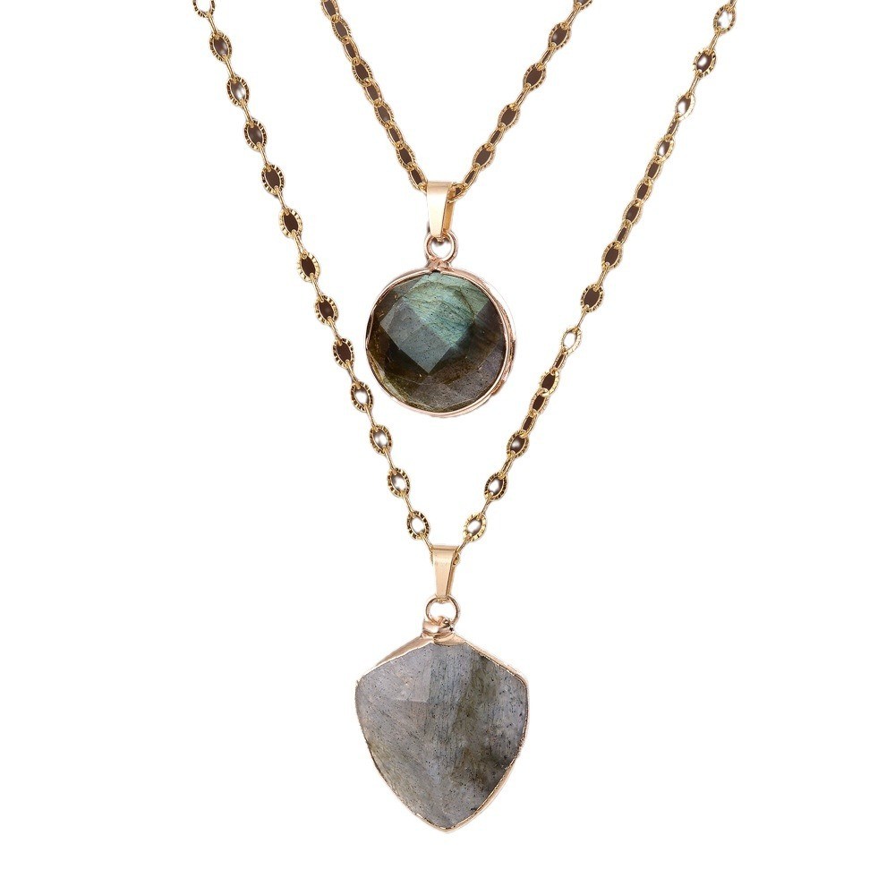 Moonstone Pendant Double Chain Necklace