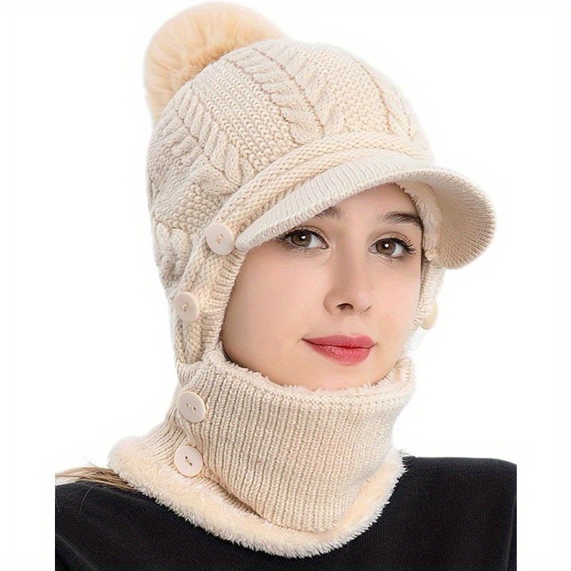 EDIKO Winter Women's Knitted Pullover Ear Warmer Hat, Scarf Mask Combo