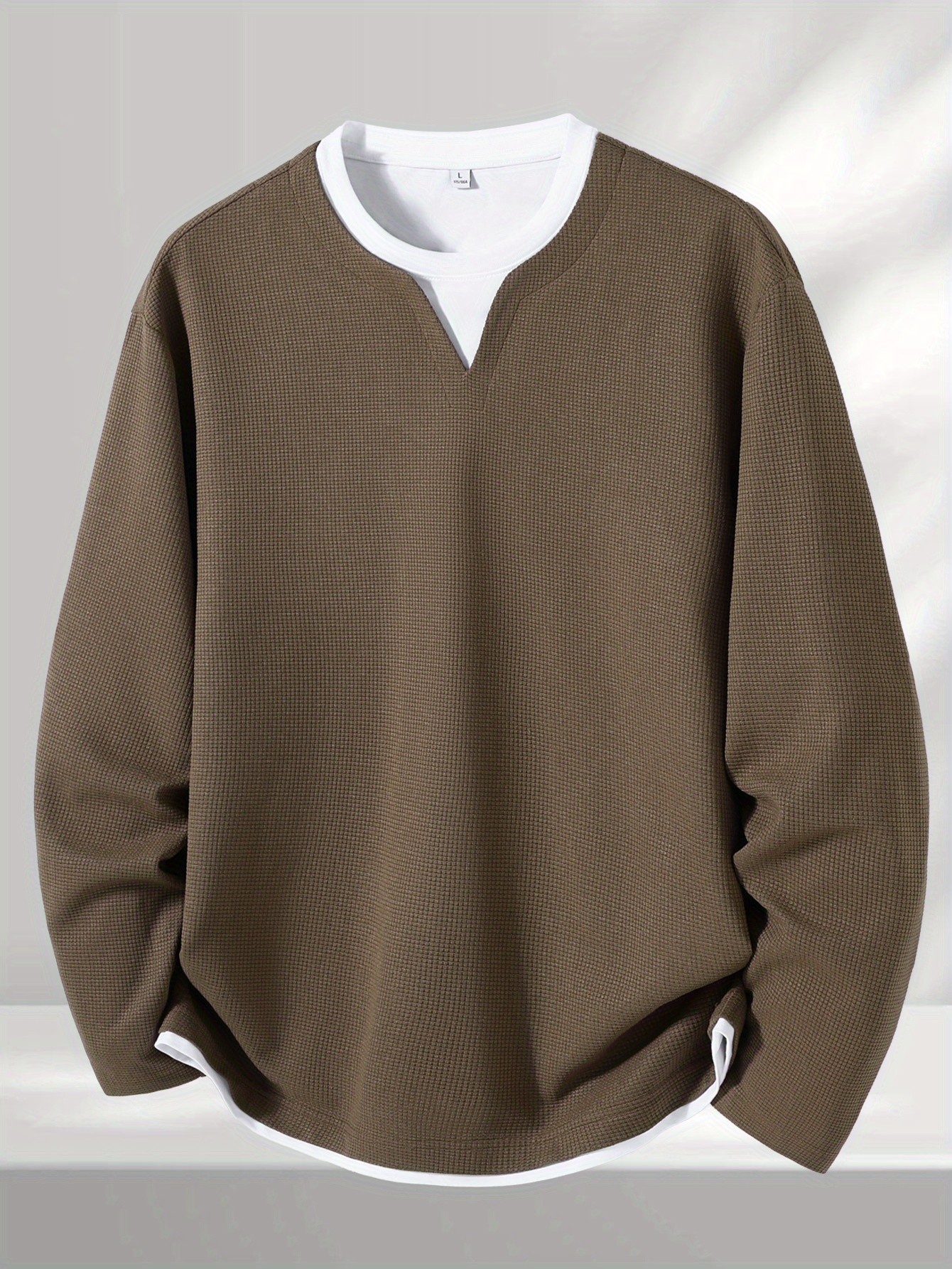 Jeanswest Mens Fashion Waffle Knit Long Sleeve T-Shirt