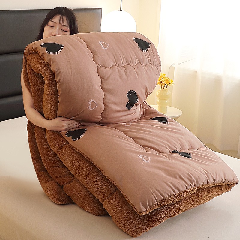 LIKON Warm Crystal Velvet Milk Velvet Solid Color Thermal Blanket and Thickened Quilt, Light Beige
