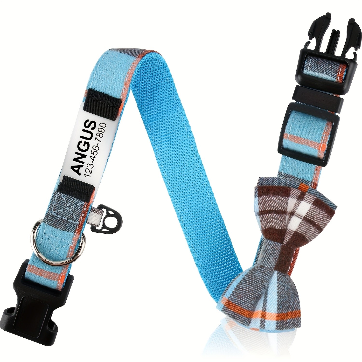 TAGME Personalized Dog Collar Featuring a Plaid Bow Tie