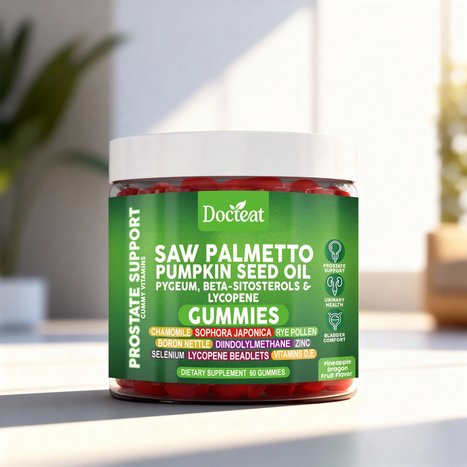 Docteat Saw Palmetto Pumpkin Seed Oil Gummies: Prostate Support & Urinary Health