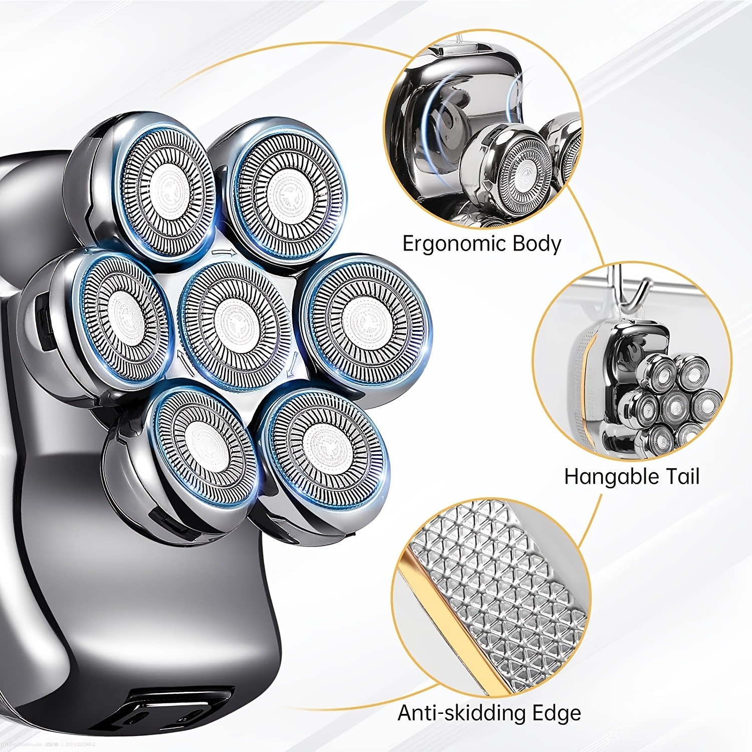 Mens Electronic Head Shaver Razor: 6-in-1 Rechargeable Grooming Kit for Bald Heads, Beards, and Body Hair