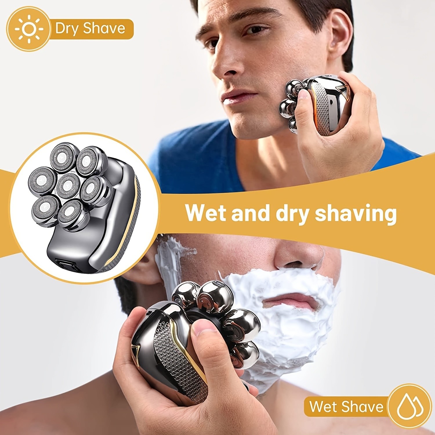 Mens Electronic Head Shaver Razor: 6-in-1 Rechargeable Grooming Kit for Bald Heads, Beards, and Body Hair