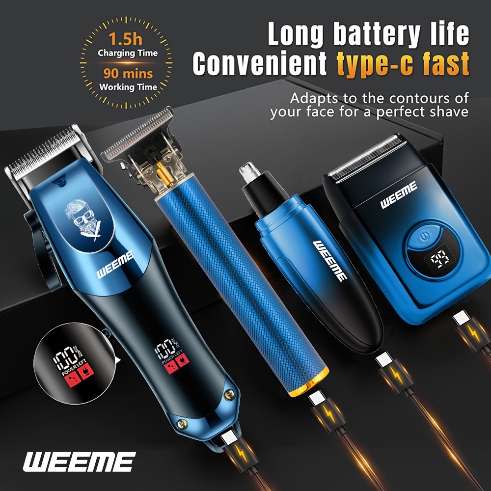 4pcs Set Men's Electric Hair Trimmer | Nose Hair Trimmer and Shaving Kit, Wireless USB Charging, Lithium Battery, Professional Grooming Tool, Gradient Design, Ideal Gift for Men