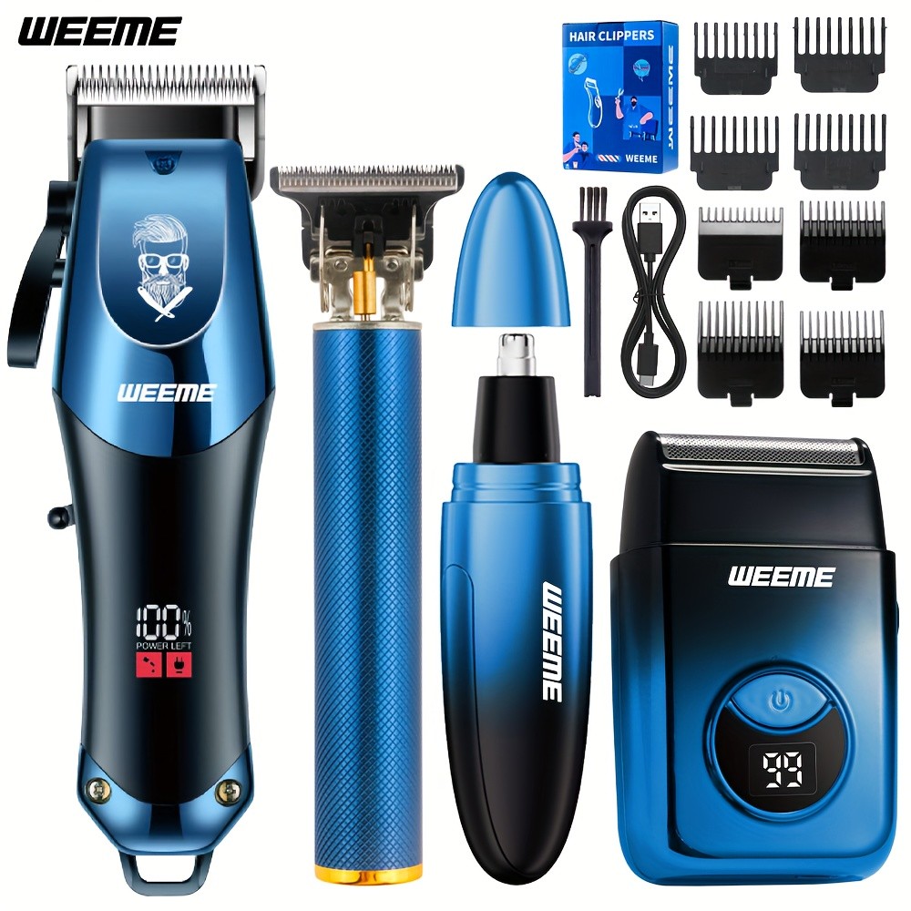 4pcs Set Men's Electric Hair Trimmer | Nose Hair Trimmer and Shaving Kit, Wireless USB Charging, Lithium Battery, Professional Grooming Tool, Gradient Design, Ideal Gift for Men