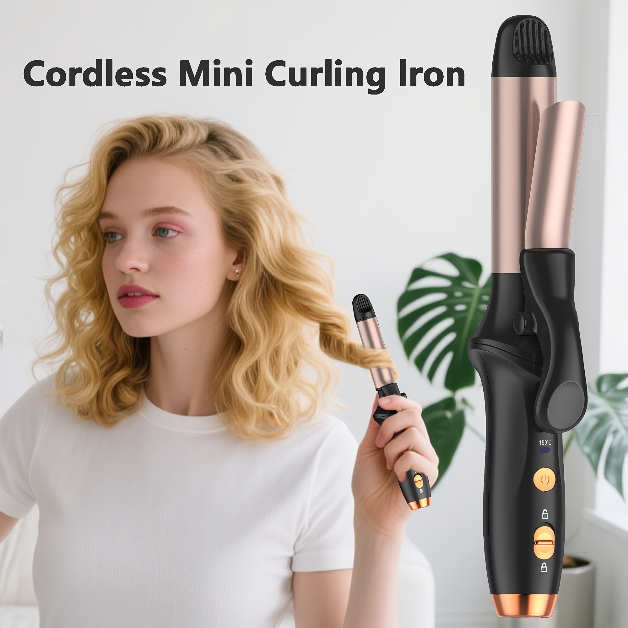 Cordless Curling Iron  Type-C Rechargeable Hair Curler with Smart Temperature Indicator