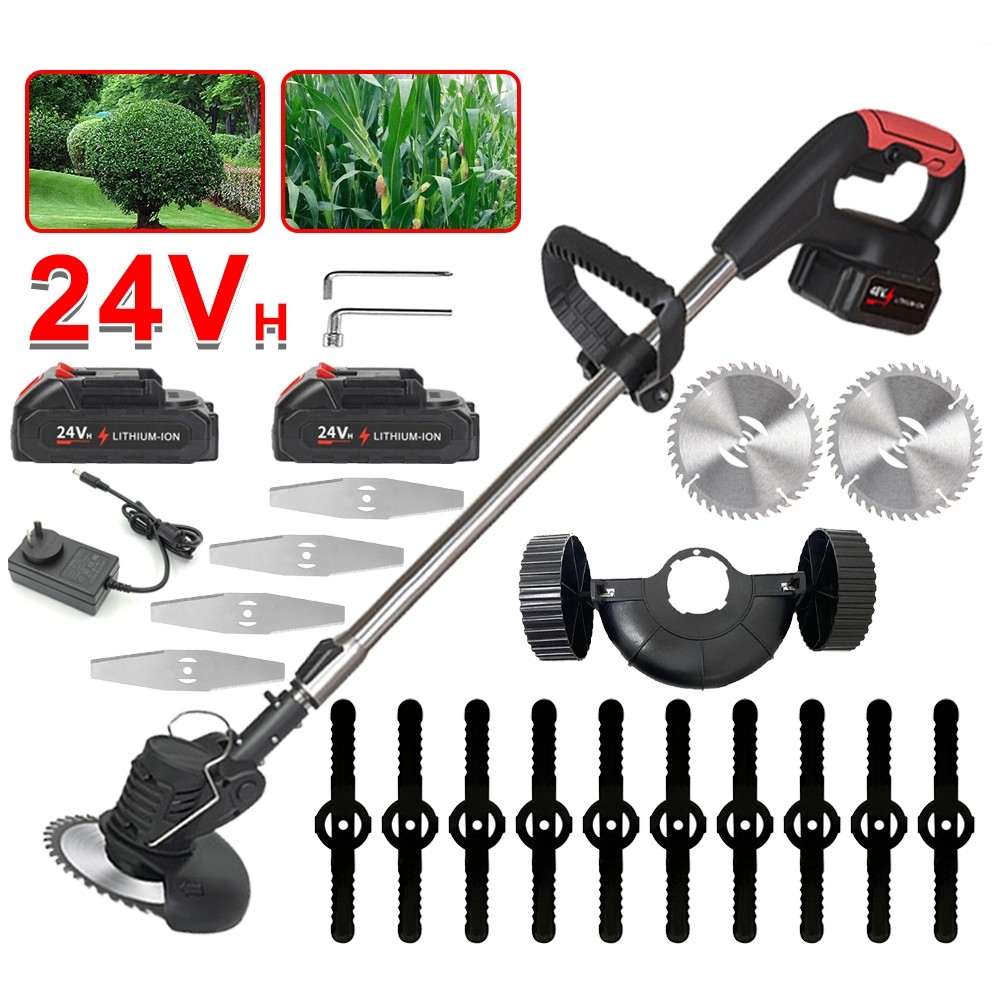 24V Cordless Electric Brush Cutter  Powerful Grass Trimmer with Multi-Blade Kit