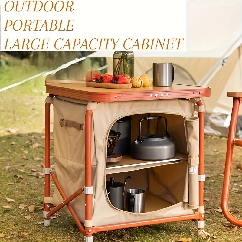 Outdoor Portable Camping Cabinet  Large Capacity Storage Table for Camping & Travel