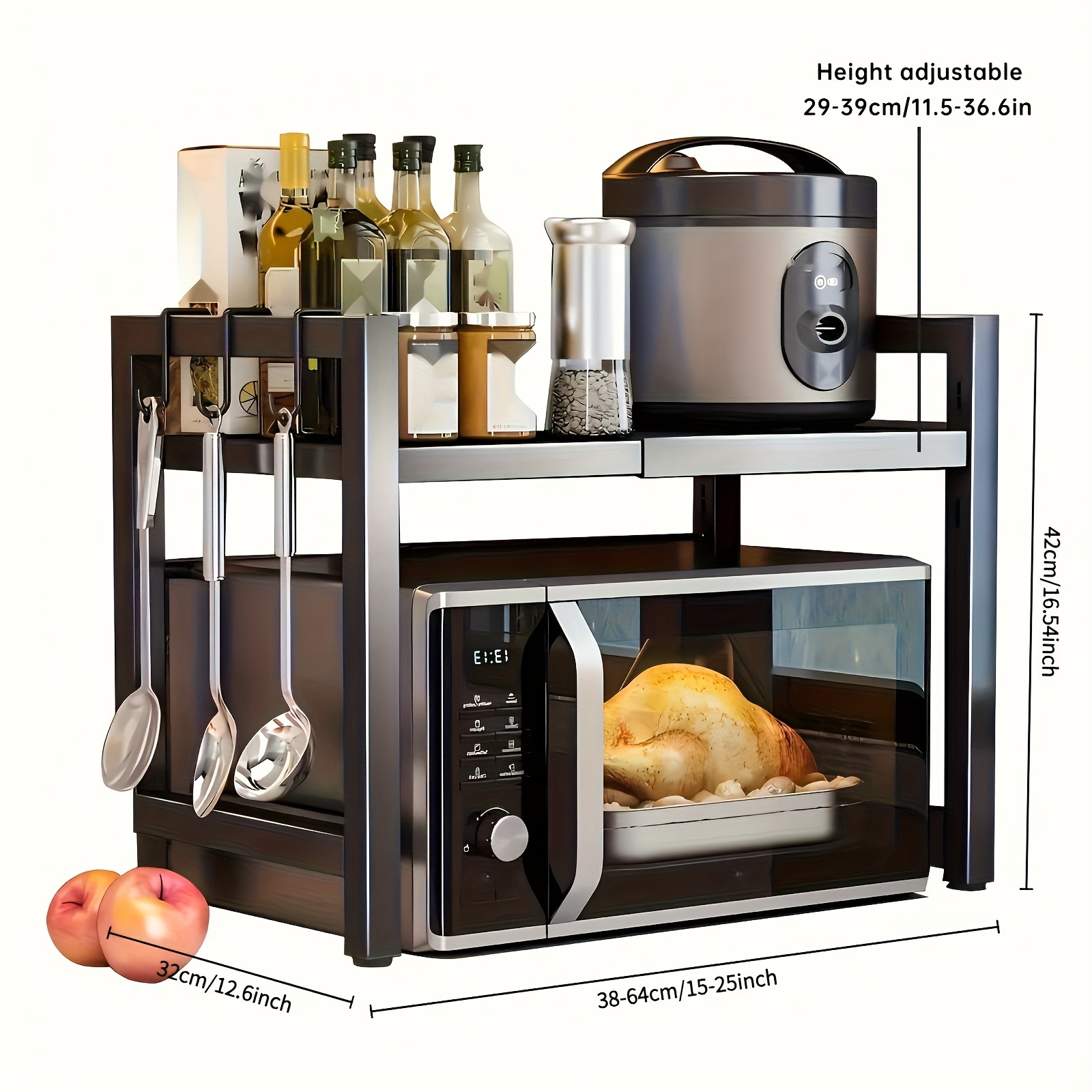 Metal Microwave Rack with Hooks That Expands