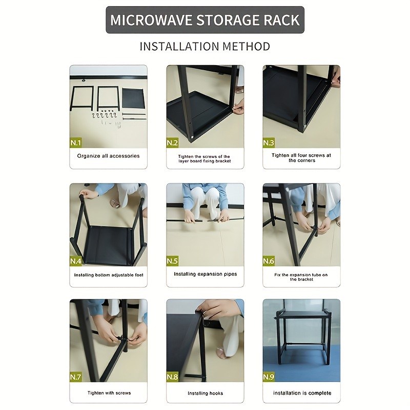 Metal Microwave Rack with Hooks That Expands