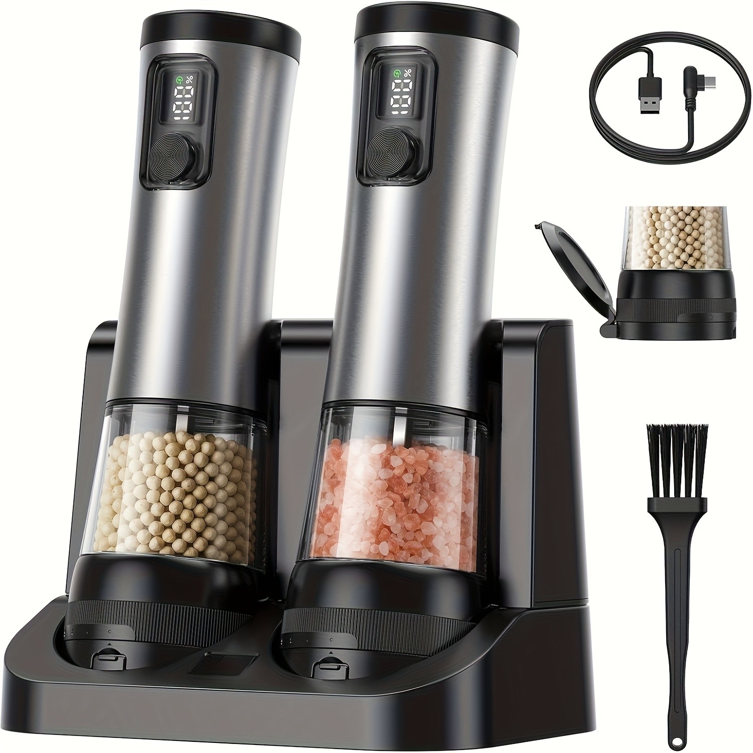 2-Pack Electric Salt and Pepper Grinder Set