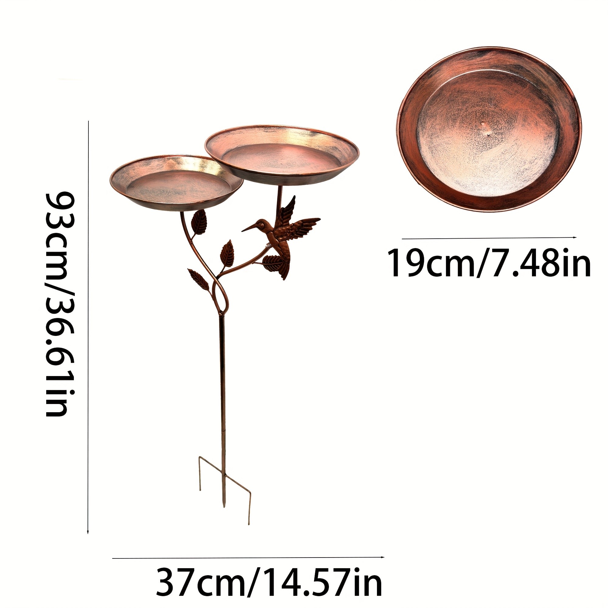 Iron Bird Bath Bowl with 3-Claw Base Post and Decorative Bird Feeders