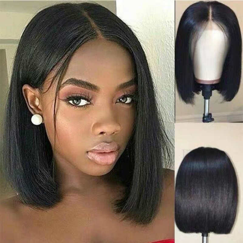 Straight Lace Front Bob Wig  100% Human Hair, Natural Middle Part