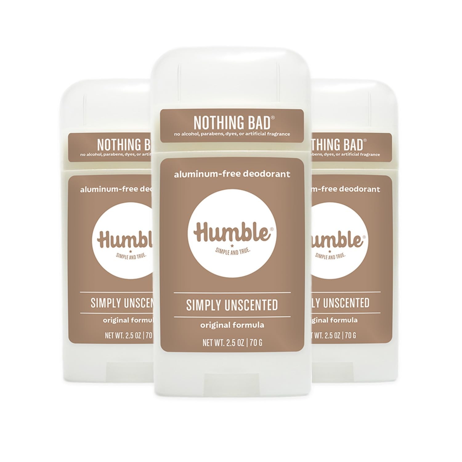 HUMBLE BRANDS Original Formula Aluminum-free Deodorant. Long Lasting Odor Control with Baking Soda Simply Unscented Pack of 3