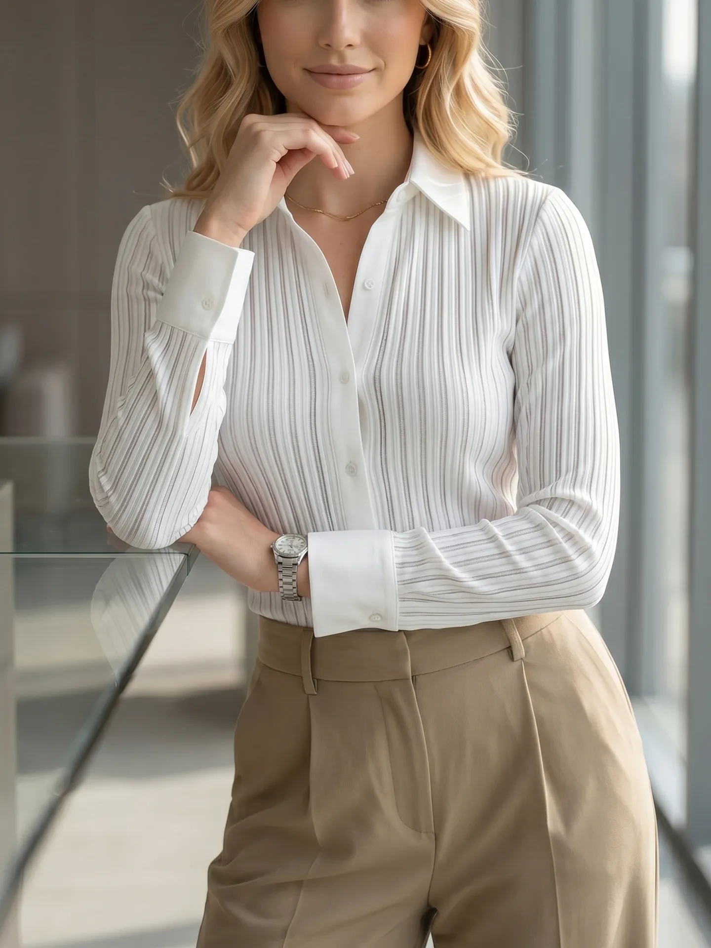 V Neck Elegant Striped Long-Sleeve