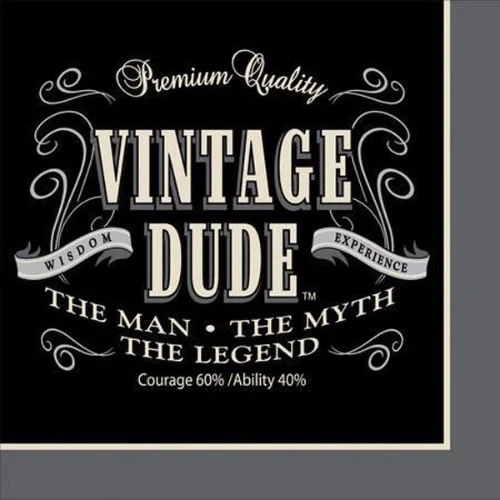 Vintage Dude Beverage Napkins - Pack of 16