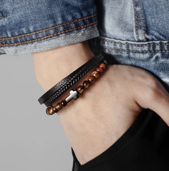 Engraved Tiger Eye Son Bracelet