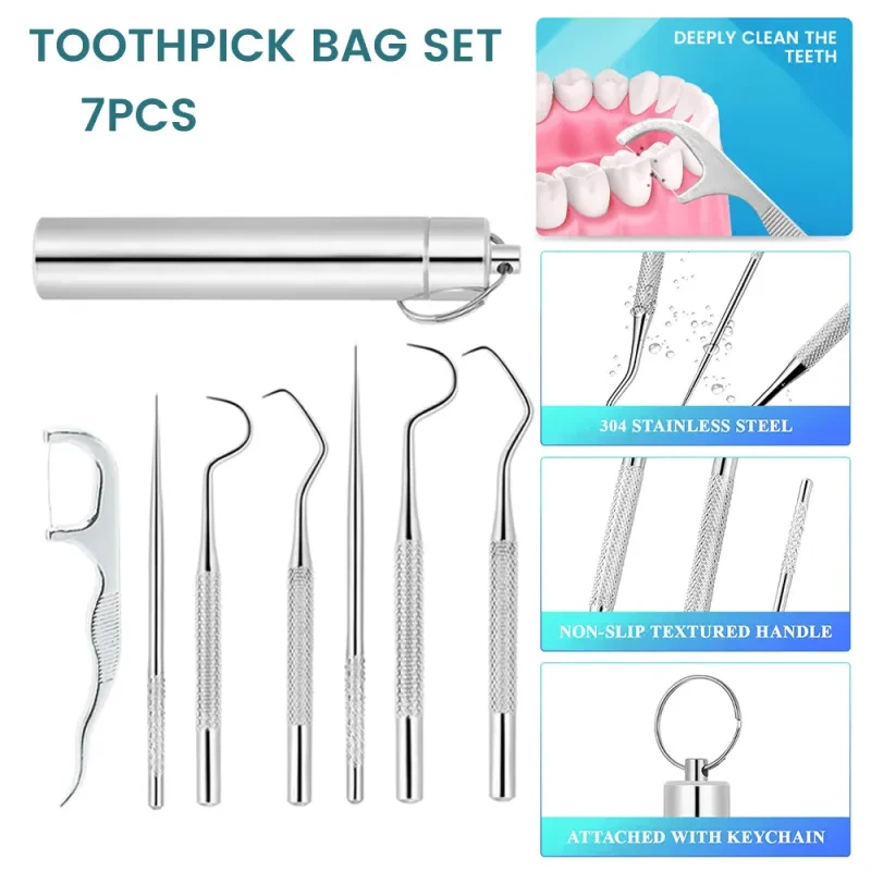 7-Piece Portable Stainless Steel Toothpick Set