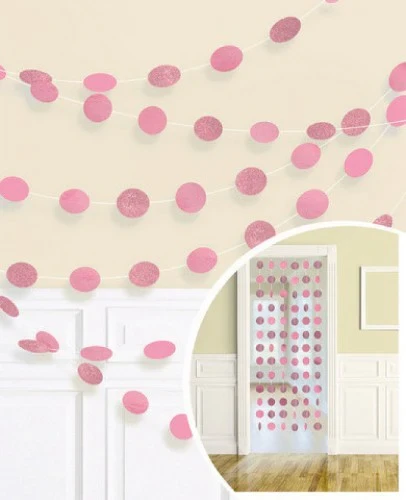 String Decorations - Glitter Round Bright Pink - Pack of 6