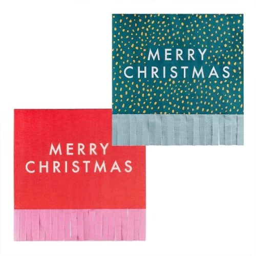 Merry & Bright Merry Christmas Paper Party Napkins - Pack of 16