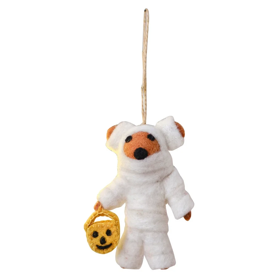 Halloween Hanging Tree Decoration - Pumpkin Spice Felt Mummy Bear